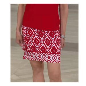 Susan Graver Skort Size 1X Liquid Knit Red Geometric